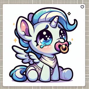 Adorable Small Fantasy Pony in Diaper with Pacifier Crying