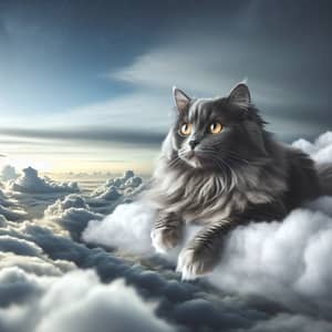 Grey Cat Floating Among Clouds
