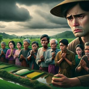 Sad Myanmar Farmers in a Dramatic Scene