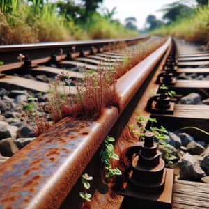 Rusty Train Rails - Oxidized Metal Tracks in Sunny Environment