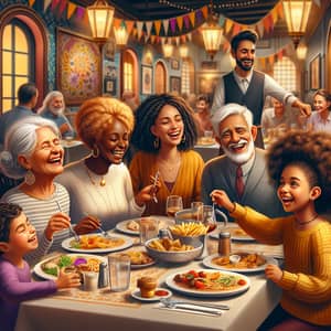 Diverse Family Enjoying Meal in Charming Restaurant