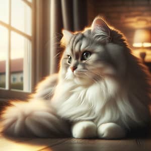 Serene White and Gray Domestic Cat - Relaxation in Cozy Home Environment