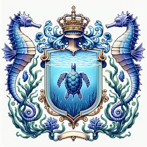 Ocean Theme Coat of Arms with Turtle and Seahorses