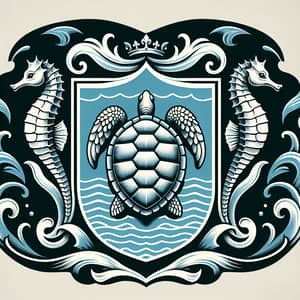 Oceanic Coat of Arms: Turtle, Seahorses, & Serenity
