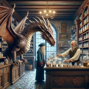 Winged Dragon Visits Apothecary | Medieval Fantasy Scene