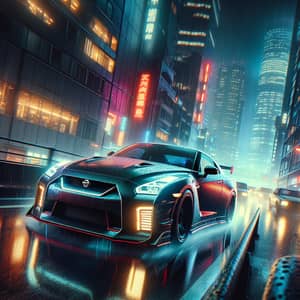 Nissan GTR R35 Speeding Through City at Night | Neon Lights