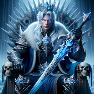 High Fantasy Character with Crown and Frost Throne