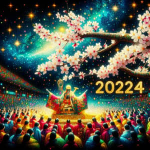 Japanese-Style 2024 Celebration with Cherry Blossom Tree