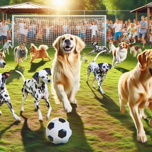 Dogs Playing Soccer: Energetic Match in a Grass Field