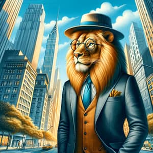 Majestic Lion in Dapper Suit: Whimsical Illustration