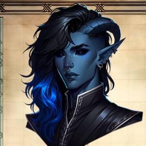 Blue-Skinned Tiefling Character in D&D Manual