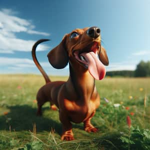Joyful Dachshund Dog on Grassy Field | Outdoors Delight