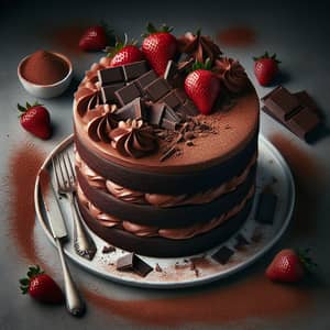 Decadent Three-Layer Chocolate Cake with Strawberries