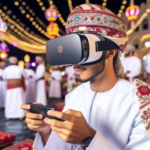 Omani Young Man in Traditional Attire with VR Glasses | Eid Celebrations