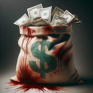 Blood-Stained Dollars: Disturbing Image of Currency in Burlap Bag