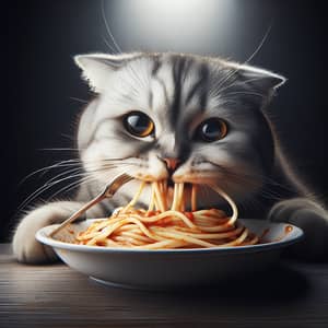 Cat Eating Spaghetti - Funny Feline Pasta Lover