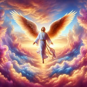 Male Angel Soaring in Ethereal Sky | Divine Tranquility