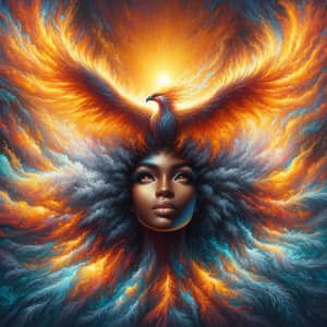 Mythical Phoenix Rising with Beautiful Black Woman and Afro