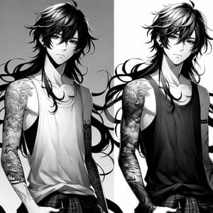 Anime Style Teenage Boy with Arm Tattoos and Scars