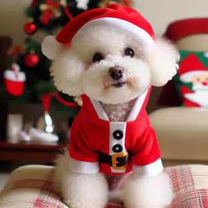 Adorable Bichon Frise Dog in Christmas Costume