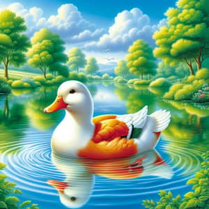 Friendly Duck Floating in Serene Pond - Tranquil Countryside Scene
