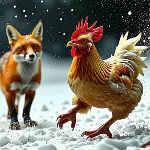 Photorealistic Chicken Being Chased By Fox