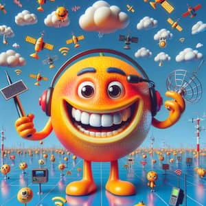 Telecommunications Cartoon: Jolly Orange with Miniature Antenna