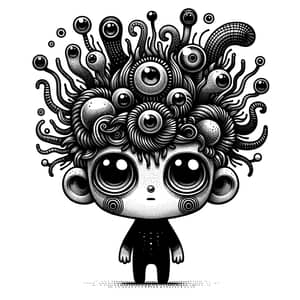 Androgynous Quirky Character Illustration in Black and White