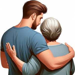 Heartfelt Embrace of Man and Grandmother | Warm Family Moment