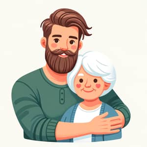 Young Man Hugging Grandmother - Heartwarming Moment