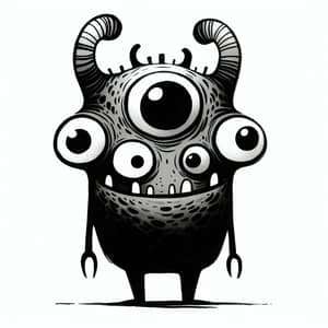 Quirky Black and White Monster Illustration