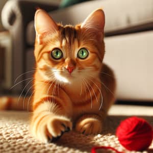 Playful Orange Tabby Cat with Vibrant Green Eyes | Cozy Home Environment