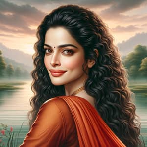 Tranquil Depiction of North Indian Woman in Traditional Attire