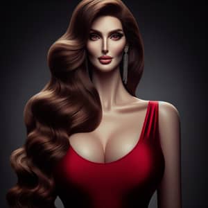 Towering Beauty: Enigmatic Woman Captured in Red Dress