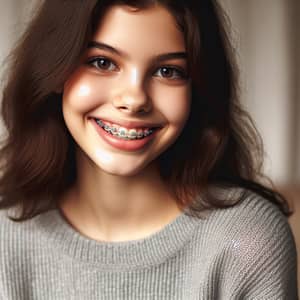 Teenage Girl with Bright Smile and Grey Braces | Confident & Joyful Look
