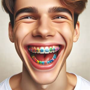 Colorful Braces: Joyful Individual with Bright Orthodontic Brackets