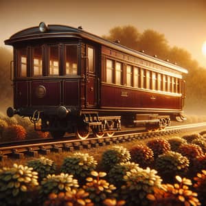 Vintage Railcar in Leafy Landscape | Dark Burgundy Exterior