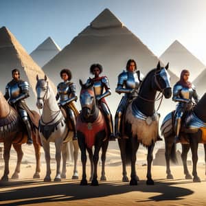 Legendary Egyptian Pyramids Panorama with Valiant Knights