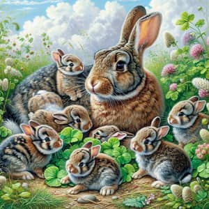 Charming Rabbit Family Scene in the Wild