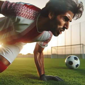Energetic Middle-Eastern Man Playing Football at Sunset