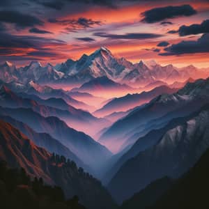 Breathtaking Himalayan Sunset: Majestic Peaks and Vibrant Sky