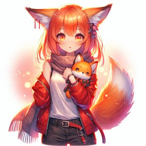 Anime-Style Girl with Orange Hair and Fox Features