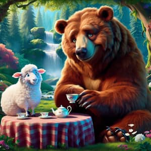 Bear and Sheep Tea Party: Whimsical Fairytale Scene