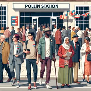 Diverse Citizens Engaged in Election Day at Polling Station