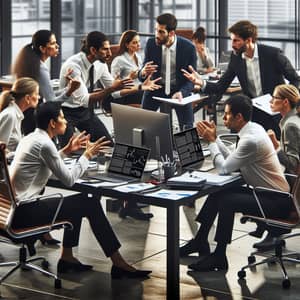 Office Battle of Wits: Diverse Employees Engaged in Strategic Conflict