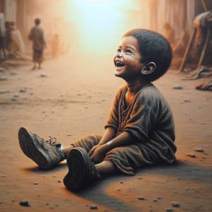Joyous Middle-Eastern Child with Worn-out Shoes | Artistic Depiction
