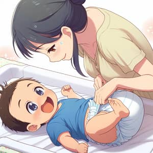 Anime Baby Diaper Change | Cute Mother Infant Moment