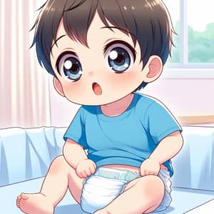 Japanese Anime Baby Diaper Change in Blue Shirt