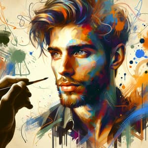 Vibrant Self-Portrait Painting with Expressive Facial Features