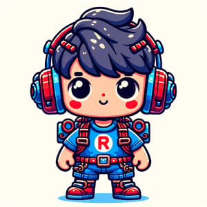 Playful Roblox Character Illustration | Short Stature, Red & Blue Accessories